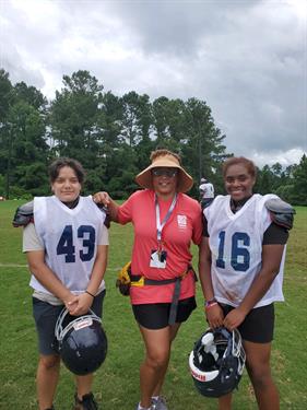 Female football players at camp