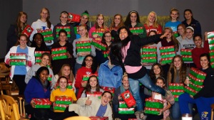 An FCA Huddle in Georgia showing off their packed OCC shoeboxes.