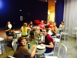 Students fellowship at Studio G after dodgeball.