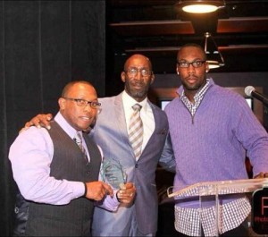 Boldin (right) with Hikeem Banks and Bishop Robert L. Banks